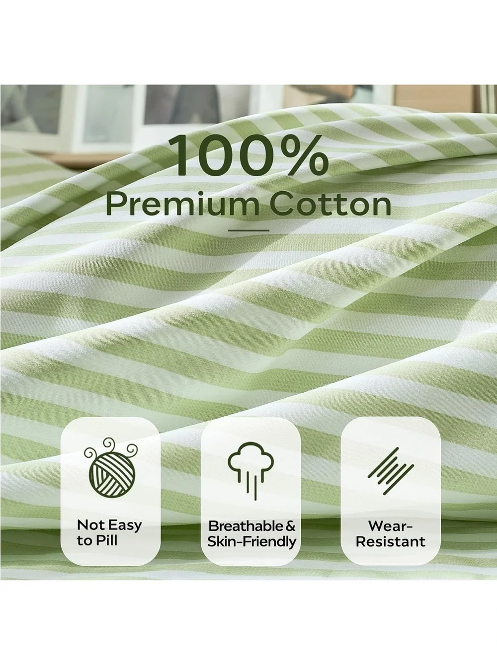 NEW JELLYMONI 100% Cotton Printed Striped Duvet Cover Set with Zipper & 8 ties